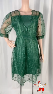 Dress Wanita Elegan Lengan Kupu-Kupu dengan Lengan 3/4 dan Kerah Square - Gaya Formal