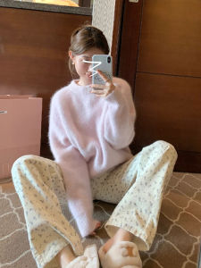 Sweet Pink Thickened Soft Sweater Womens Autumn Winter New Style Loose Inner Wear Fufu Lazy Knitted Shirt Warm Heating Long Sleeve