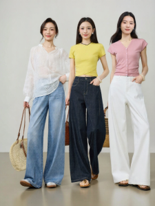 ESE·Y | Split Color Slimming Straight Jeans Blue Khaki