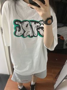 Shoulder Pure Cotton Short Sleeve T-Shirt: Chic Hong Kong Style & Summer Plus Size Loose Fashion