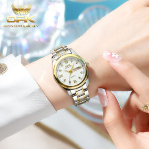 OPK resmi autentik merek jam tangan wanita terbaru 2025 elegan mewah bercahaya kalender pelat jam berlian tali jam baja tahan karat
