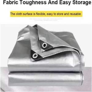 Tarpaulin a fabric that is waterproof water-resistant and provides sunblock offering enhanced protection against outdoor sunlight.