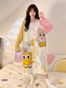 SHAPRA | Cotton Long Sleeve Cartoon Spongebob Ladies Nightdress