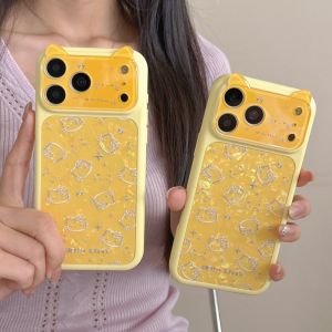 Sanrio | Korean Lemon Yellow Full Screen Cute Cartoon Sanrio KT Shockproof Phone Case For iphone 15 16 17 Pro Max Lens Protective Cover