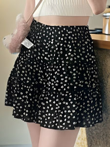 Black Floral Halter Neck Mini Dress Womens Summer 2025 New High Waist Slim A-Line Short Skirt Cake Skirt Half Skirt