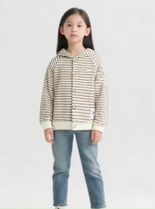 [MOD KIDS] เสื้อฮู้ดเหมาะสำหรับเด็กอายุ 3-16 ปี ดีไซน์ลายทางทันสมัย สวมใส่สบายๆ แบบหลวมๆ กระดุม เสื้อฮู้ดสำหรับเด็ก