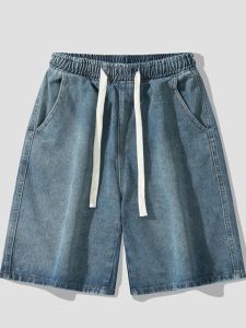 Dark Blue Denim Shorts Mens Summer Thin Pirate Shorts Trendy American High Street Fashion Brand Athleisure Fifth Pants