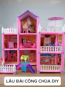 Mô Hình Lắp Ráp Lâu Đài Búp Bê Công Chúa DIY - Nhà Búp Bê Có Đèn LED Đầy Đủ Nội Thất Đồ Chơi Lắp Ráp Phát Triển Tư Duy