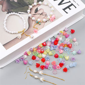 90Pcs Transparent Colorful Bell Orchid Flower Beads Cap Lily Of The Valley Acrylic Loose Spacer Beads for Jewelry Making DIY Bracelet Earrings Accessories