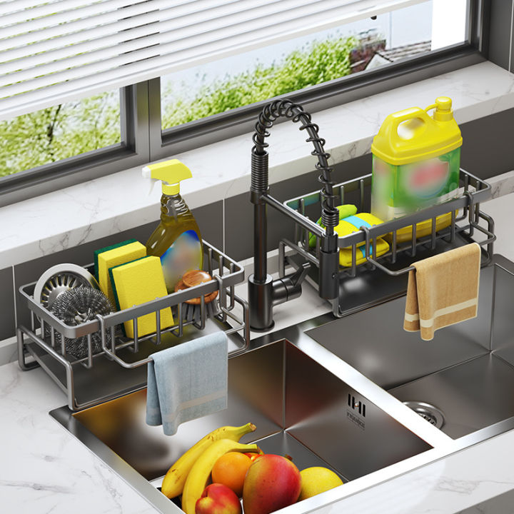 Sink Storage Rack,Kitchen Sink Organizer With Detachable Hanging Rod