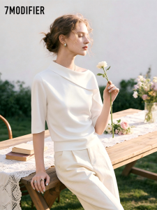 7.Modifier | Áo Sơ Mi Mỏng Elegent Dáng Rộng Vai Trễ Tay Ngắn Cho Mùa Hè
