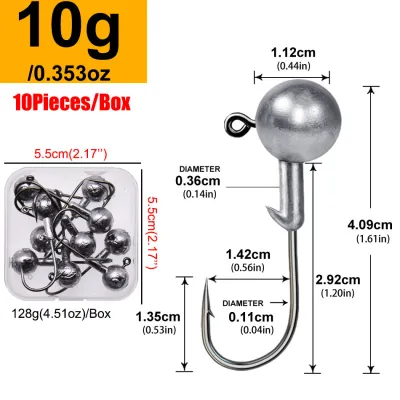 MrLurion 1Box 1g 2g 3g 5g 6g 7g 10g 20g round head jigging head fishing hooks crankbait jigging rig head hook for softbaits