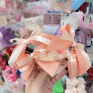 Set 2 cột tóc nơ ruy băng gân kẻ ô vuông đồ buộc tóc xinh nơ to cho bé gái