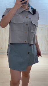 Meidi Two Tone Linen Skort One Set Wanita Kasual Santai Fashionable