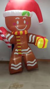 2.4M Inflatable Christmas Giant Gingerbread Man Xmas and snowman Build-in LED Lights Outdoor Garden Holiday Party Decorations