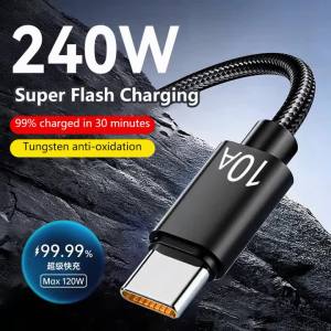 10A Cable 240W Super Fast Charging PD Type-C Braided Charge Cable 1/1.5/2/3M C to C Quick Charging Cable for Xiaomi iPhone