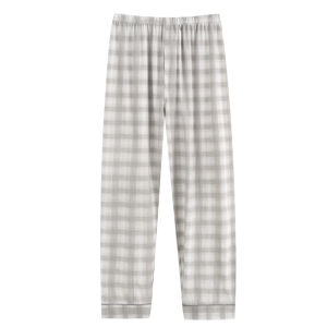 Mens Summer Cotton Sleepwear Thin Pure Cotton Button Front Nightgown Long Pants for Air Conditioned Room High Waist Knitted Cotton