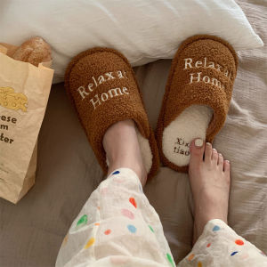 Anti-Slip Fun Cartoon Spotted Dog Cotton Slippers Womens Home Leisure Slippers Comfortable Plush Surface Korean Style mid Heel