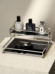 จั๊กี้ ชั้นวางของสำหรับโต๊ะทำงานสีดำ ขอบโลหะ ชั้นวางเครื่องสำอาง ชั้นวางของในครัว เครื่องสำอาง กลิ่นหอม