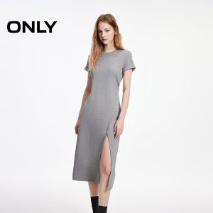 ONLY | Autumn Waist Folds Arc Cut Hem Split Long Dress