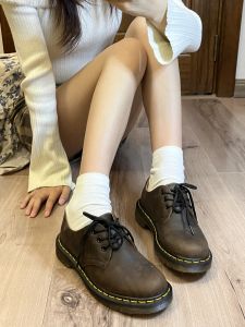 Brown Low-Top Martin Boots Womens Retro Derby Mens Workwear Shoes Aesthetic Casual round Toe Flat Heel PVC Outsole
