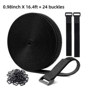 Hook and Loop Cable Ties Black Nylon Hooks and Loops Reusable Long Cable Ties for Storage or Organization Clean and Tidy