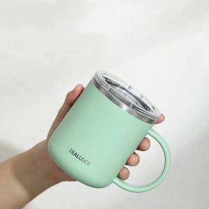 304 Stainless Steel Water Cup Double Layers Anti Scalding Milk Juice Cup with Lid Simple Style Household Office Gift Coffee Mug