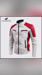 Fuguiniao Bomber Bicycle Zipper Motorcycle Faux Fur Coat Mens Wool Pilot Vintage PU Leather Jacket
