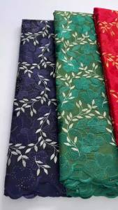 Luxury Yellow African Swiss Voile Lace Fabric Floral Embroidery Rhinestone Decor Nigerian Cotton Lace For Wedding Evening Party