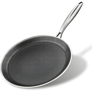 LMETJMA Nonstick Crepe Pan Stainless Steel Crepe Pan Honeycomb Coating Flat Skillet Tawa Dosa Tortilla Pan Omelet Pan