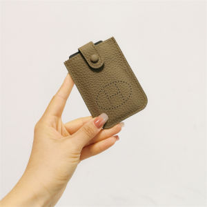 Classic H Cut Out Buckle Pull-Belt 5 Card Slot Card Bags Card Case ID Storage Bag Genuine Leather Bag First Layer Cowhide Small Bag