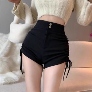 High Waist Drawstring Womens Pants Elastic Casual Shorts Pleated Stylish Commute Fashion Black Wide Leg Bootcut Trousers