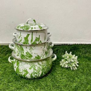 Panci Bunga Set Tutup Kaca 3 Susun Enamel Anti Karat