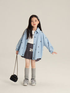 Childrens Sweet Butterfly Knot Collar Shirt Korean Style Spring Autumn New Arrival Baby Coat Cotton Long Sleeve Girls Clothing