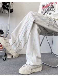 Quần Dài Thể Thao Nam Màu Xám Mỏng Mùa Hè Dáng Rộng Thoải Mái Dài Đến Sàn Phong Cách Mỹ Quần Dài Thời Trang Mới