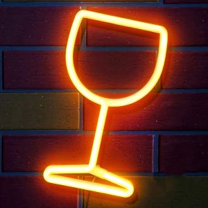 1 Piece Wine Glass Neon Light Led Light Wall Decoration Battery/Usb Powered Bedroom Home Decor Christmas Valentines Day Dining Table Wedding Decoration (Battery Not Included)