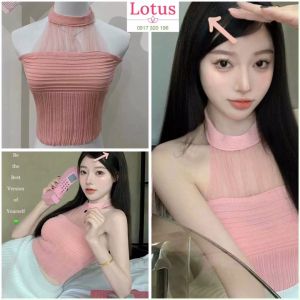 [Lotus] Áo Ba Lỗ Nữ dễ thương/ Áo Thun Croptop Cổ Yếm voan lưới đẹp/ Áo Yếm Ôm Body màu hồng baby dự tiệc đi chơi đều xinh