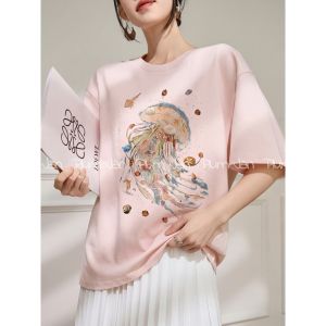 PlumJan | Áo Thun Dễ Thương Màu Hồng In Hình Tay Ngắn Form Rộng