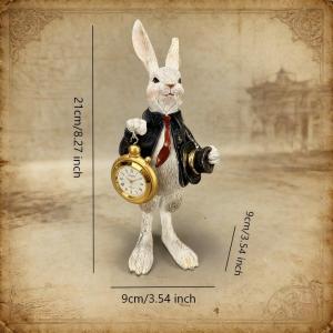 Tượng Thỏ Trắng Alice Ở Xứ Sở Thần Tiên Bằng Nhựa Resin Có Đồng Hồ Trang Trí Bàn Kiểu Cổ Điển Quà Tặng Mùa Xuân Cho Nhà Và Văn Phòng