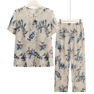 Bộ Đồ Lụa Băng Tay Ngắn Mùa Hè Cho Bà Ngoại Thường Ngày Thoải Mái Thoáng Khí Hai Mảnh Áo Sơ Mi Quần Dài