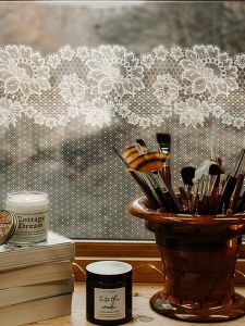 Funlife French Style White Lace Trim Glass Static Film Window Flowers No Glue Design Home Decorative Plant Floral Pattern
