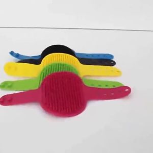 Dog Grooming Brush Pet Shampoo Bath Brush Soothing Massage Rubber Comb with Adjustable Ring Handle