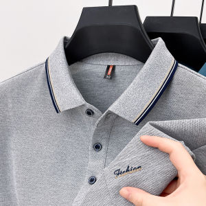 Pure Cotton Short Sleeve Polo Shirt Mens Embroidered Collar T-Shirt Dad Large Size Business Casual Summer Fashion Top