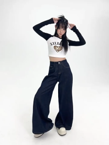 S-7XL กางเกงยีนส์ผู้หญิง กางเกงขายาว เอวสูง กางเกงขายาวทรงตรง กางเกงขายาวทรงย้อนยุค