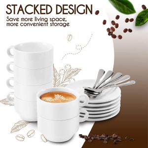 Porcelain Professional Barista"Cozy Collection Espresso Cups with Saucers and Spoons Set of 6