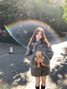 Áo Khoác Len Hai Mặt Phong Cách Hàn Quốc Cho Nữ Mùa Thu Đông Cổ Cao Dài Tay Ấm Áp Cỡ Nhỏ Áo Khoác Ngoài