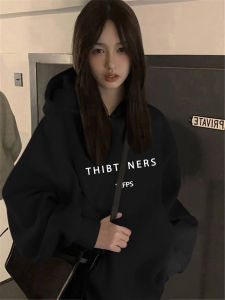 Casual Oversized Hoodie Jacket Womens Winter Thickened Fleece Lined Basic Black Sweatshirt Korean Style Long Sleeve Print Design