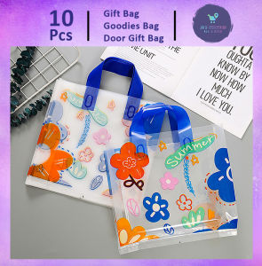 Gift Bag 10pcs Goodies Bag Door Gift Birthday Wedding Party (53) Korean Fresh Klein Blue Flower Thick Packaging Tote Transparent Plastic Bag 礼物袋礼品袋购物袋