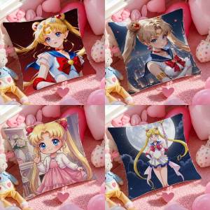 Bandai | Sailor Moon Luna And Artemis Anime Plush Pillow Cover Soft Short Plush Cushion Cover For Sofa Bedroom Home Decor Gift Decoration
