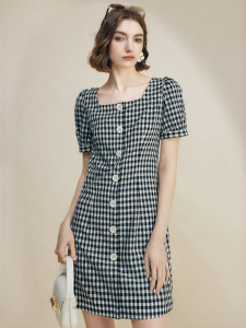 FAMANXUAN | Flared Sleeve Square Neck Summer Commuter Dress